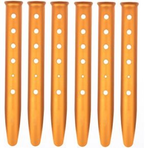 Aluminum Tent Stakes for Camping in Snow and Sand Tent Boating Hiking Backpacking Picnic Shelter Shade Canopy Outdoor Activity Pack of 6 (12 inch, Orange)