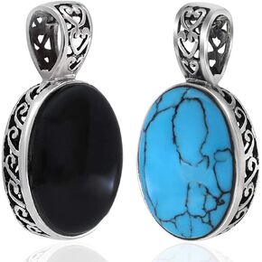 VY JEWELRY TURQUOISE OR ONYX - 925 Sterling Silver Turquoise Or Black Onyx Stone Pendants - Made in Thailand
