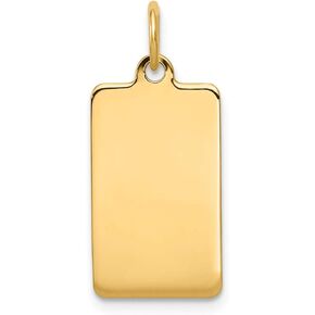 Solid 14k Yellow Gold Plain .018 Gauge Rectangular Engravable Disc Charm Pendant - 23mm x 11mm