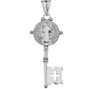 Religious Jewelry Fine Sterling Silver Saint Benedict Reversible Cross Key Pendant