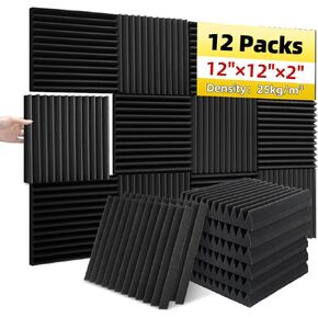 12 Packs Acoustic Foam Panels Wedge 2" X 12" X 12" High Density Sound Proof Foam Panels for Walls, Fire-Proofed Soundproofing Foam Panels for Studio