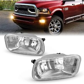 Fog Lights Assembly Replacement For 2009-2012 Dodge Ram 1500 2010-2018 Dodge Ram 2500 3500 Pickup Truck With H10 12V 42W Halogen Bulbs 1 pair