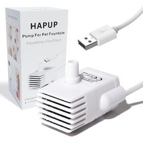 Cat Water Fountain Pump Silent DC5V Original Pet Drinking Fountain Replacement Pump (170L/H) with 6.5ft USB Power Cord for 61OZ/1.8L HAPUP Dog Water Fountain Fish Tank Hydroponics (No Adapter)