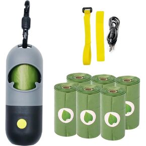 Dog Poop Bag Holder with 7 Rolls of Green Dog Waste Bags Poop Bag Holder with Rechargable Battery and USB Cable Poop Bag Dispenser with LED Flashlight (Blue)