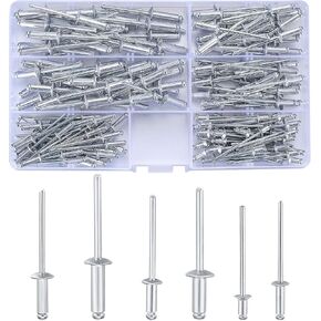 مجموعة متنوعة من 180 قطعة من المسامير البوب، مسامير برشام بوب عمياء من الألومنيوم، مجموعة متنوعة من المسامير البوب ​​العمياء من الألومنيوم، 6 مقاسات، 3.2 × 6 مم/3.2 × 10 مم/4.0 × 10 مم/4.0 × 12 مم/4.8 × 12 مم/4.8 × 16 مم in Kuwait