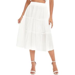SOLY HUX Women's High Waist Frill Trim A Line Swing Flowy Summer Midi Skirts
