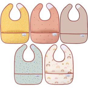YKVOSAR Baby Bibs for Eating Waterproof Baby Bibs Baby Feeding Bibs 5 Packs Washable Baby Food Bibs 6-24 Months