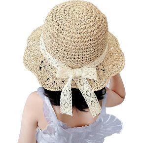 Baby Toddler Girls Straw Sun Hat Summer Beach Hat Beige 1-5 Years
