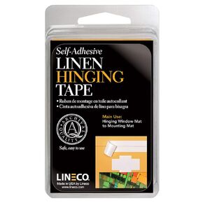 Lineco Self-Stick Linen Hinging Tape, Attaching Mats to Backboard, Hinge Heavy Artwork, Non-Yellowing, Strong, Neutral pH Acrylic Adhesive. Acid-Free White Cloth, 1.25" x 12', Pack of 1