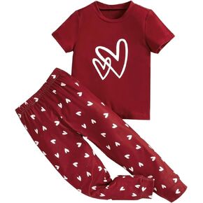 Floerns Toddler Girl's 2 Piece Outfit Heart Print T Shirt and Sweatpants Set