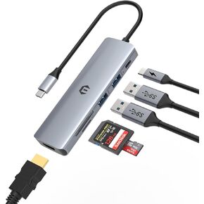 USB C Hub, TOTU USB C Adapter 6 in 1 with 4K HDMI Output, 100W PD Port, 2 USB 3.0, SD/TF Card Slot, USB C Docking for Dell Laptop and Other Type C Devices