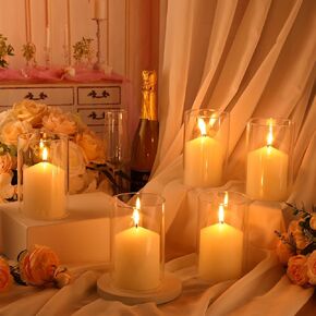 6 Sets Hurricane Candle Holder Sleeve with Pillar Candles Glass Open Ended Hurricane Candleholder Bottomless Glass Candle Cylinder Clear Chimney Shade Tube Cover for Home