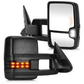 Youxmoto Towing Mirrors 2003 2004 2005 2006 For Chevy For GMC; Silverado Sierra 1500 2500 HD/ 3500 (2007 Classic)/ Suburban Tahoe Tow Mirrors; Turn Signal; Power Adjustable Glass; Extending/Folding