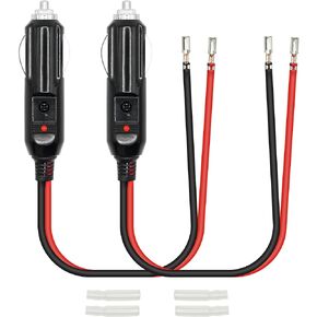 2Pcs Cigarette Lighter to Leads Terminal 10inch Cable, 16AWG 12V Auto Cigarette Lighter Male Plug with 15A Fuse & LED Light, for Car Inverter Compressor and Other DIY Power Cable