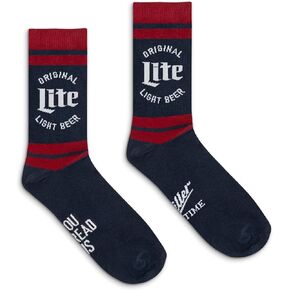 Tee Luv Men's Miller Lite Socks - Original Light Beer Crew Socks (Blue/Red/White)