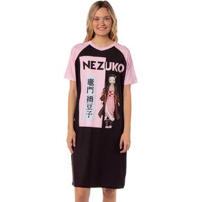 Bioworld Demon Slayer Women's Nezuko Kamado Anime Character Pajama Sleep Shirt Raglan Nightgown