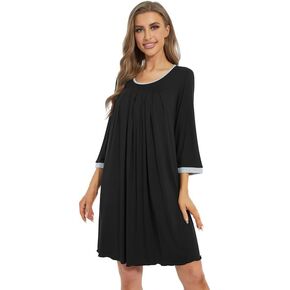 WiWi Nightgowns Viscose from Bamboo for Women Soft 3/4 Sleeve Sleep Shirts Scoop Neck Pleated Pajamas Nightshirts S-XXL