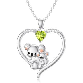 BETHZA Koala/Pig/Panda/Frog/Giraffe/Cow Necklace Gifts Sterling Silver Natural Gemstone Peridot Pendant Necklace Cute Animal Jewelry for Women Girls Birthday Christmas Gifts