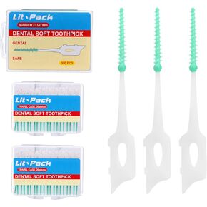 Lit-Pack Silicone Dental Pick Interdental Brush Teeth Stick Soft Toothpick Oral Hygiene Care Tools 2 Travel Cases 1 Refill 240 Count