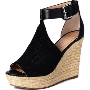 Women's Espadrilles Wedge Sandals Open Round Toe Adjustable Velcro Ankle Dressy Platform Sandals-Suitable for Vocation Beach Dressy Summer Shoes