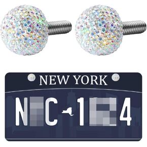 SAVORI License Plate Frame Screws Bolts Crystal Rhinestone Anti-Theft Metal Fastener Caps Cover Kit Universal Bling Car Accessories Decor 2PCS (AB Color)