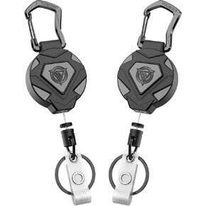 Oaridey 2 Pack Retractable Keychain Heavy Duty, Badge Reels Retractable, Tactical ID Badge Holder with Upgraded Zinc Alloy Carabiner, 31.5'' Coated Steel Cord, Bearing 8.0 oz