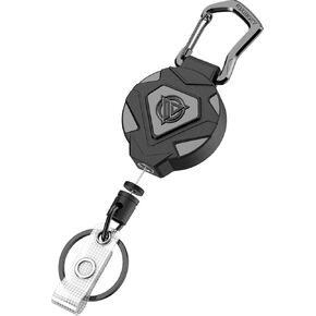 Oaridey 2 Pack Retractable Keychain Heavy Duty, Badge Reels Retractable, Tactical ID Badge Holder with Upgraded Zinc Alloy Carabiner, 31.5'' Coated Steel Cord, Bearing 8.0 oz