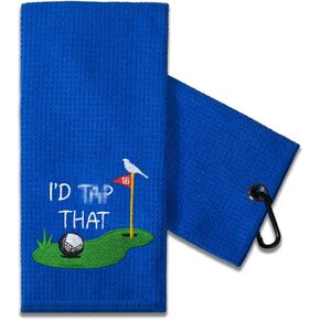 Funny Golf Towel Gift for Dad, Retirement Gifts for Men Golfer, Funny Golf Towel for Men, Embroidered Golf Towels for Golf Bags with Clip (I'd Tap That)