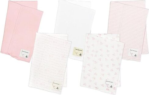 Burt's Bees Baby Bundle, Pink and White Organic Cotton Baby Bibs Set Pack of 4 + Burp Cloths Pack of 5 + Baby Socks 6 Pairs, Short Bodysuits Pack of 5 + Fitted Crib Sheet for Age 0-3 Months in Saudi Arabia