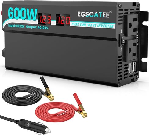 1000W Pure Sine Wave Inverter - 12V DC to 110V/120V AC Car Power Converter with 2 AC Outlets, USB Port, Type-C Port, LCD Display Power Inverter for Car, Truck, Home, Vehicles, Laptop in Saudi Arabia