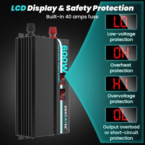 1000W Pure Sine Wave Inverter - 12V DC to 110V/120V AC Car Power Converter with 2 AC Outlets, USB Port, Type-C Port, LCD Display Power Inverter for Car, Truck, Home, Vehicles, Laptop in Saudi Arabia