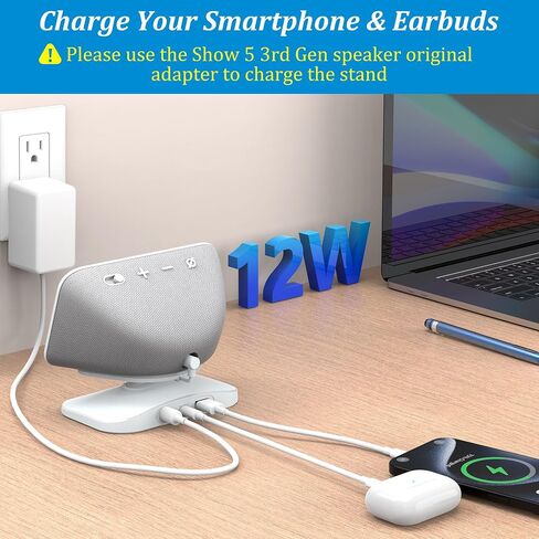 حامل شحن PlusAcc للعرض 5 (الجيل الثالث) - حامل طاولة قابل للتعديل مع منفذي شحن (USB-C وUSB-A)، قاعدة قاعدة مغناطيسية قابلة للإمالة لشحن الهواتف المحمولة وسماعات الأذن، قاعدة غير قابلة للانزلاق (أسود) in Kuwait
