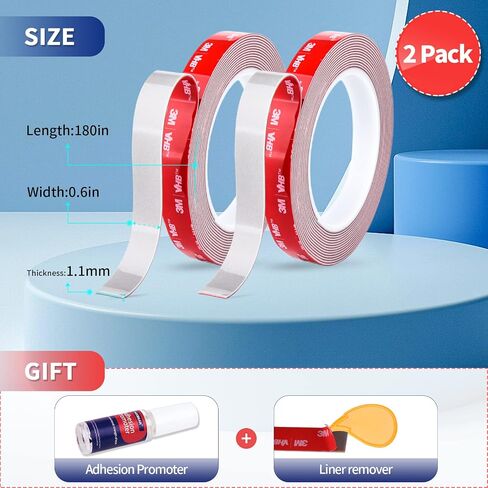Super Strong Adhesion, Made of 3M Double Sided Tape Heavy Duty 3M VHB Mounting Tape, Indoor & Outdoor Waterproof Multipurpose Automotive Wall Tape Foam Adhesive Tape (2 Pack 360") in Saudi Arabia