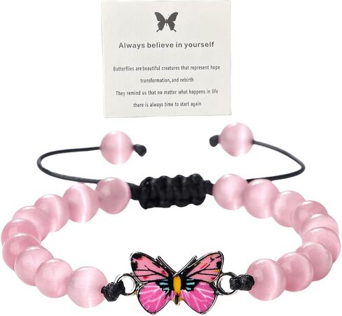 Always Believe in Yourself Butterfly Bracelet 8mm Natural Stone Beaded Butterfly Bracelet Cute Butterfly Charm Bracelets Lucky Butterfly Friendship Matching Bracelet for Women Girls in Saudi Arabia
