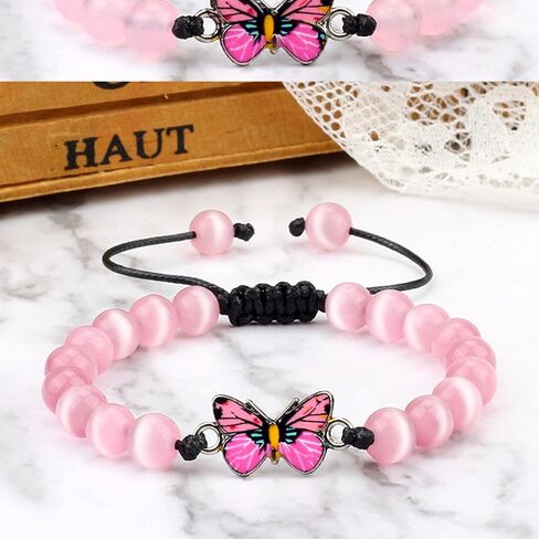 Always Believe in Yourself Butterfly Bracelet 8mm Natural Stone Beaded Butterfly Bracelet Cute Butterfly Charm Bracelets Lucky Butterfly Friendship Matching Bracelet for Women Girls in Saudi Arabia