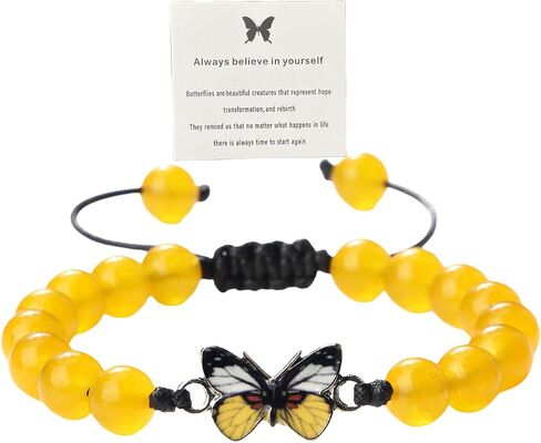 Always Believe in Yourself Butterfly Bracelet 8mm Natural Stone Beaded Butterfly Bracelet Cute Butterfly Charm Bracelets Lucky Butterfly Friendship Matching Bracelet for Women Girls in Saudi Arabia