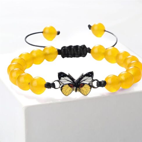 Always Believe in Yourself Butterfly Bracelet 8mm Natural Stone Beaded Butterfly Bracelet Cute Butterfly Charm Bracelets Lucky Butterfly Friendship Matching Bracelet for Women Girls in Saudi Arabia