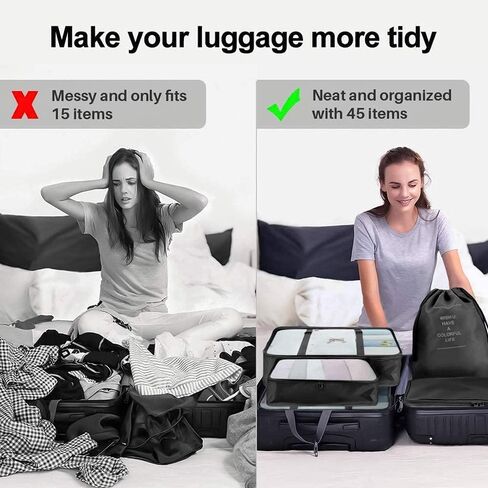 Packing Cubes - 9 PCS Travel Luggage Organizers Set Waterproof Suitcase Organizer Bags Clothes Shoes Cosmetics Toiletries Storage Bags(Black) in Saudi Arabia