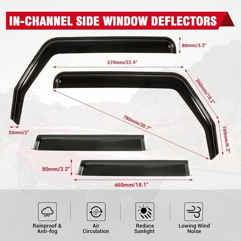 حاجب نافذة جانبي من Partol لسيارة Jeep Wrangler JK Unlimited 4 أبواب 2007-2017، واقي حاجب ظل الرياح من الشمس، عبوة من 4 قطع in Saudi Arabia