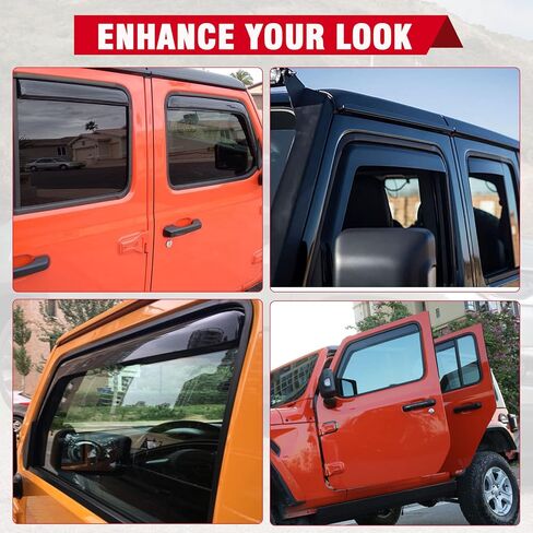 حاجب نافذة جانبي من Partol لسيارة Jeep Wrangler JK Unlimited 4 أبواب 2007-2017، واقي حاجب ظل الرياح من الشمس، عبوة من 4 قطع in Saudi Arabia
