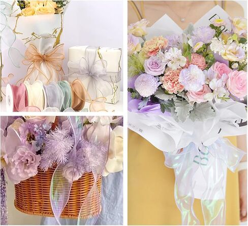 4 Rolls 10 Yard Iridescent Sheer Wired Organza Ribbon Shimmer Chiffon Curling Ribbon for Floral Bouquets,Gift Wrapping for Valentine's Wedding Christmas Party Decor (1.57inch,White) in Saudi Arabia