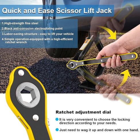 جاك مقص للسيارة - 3T (6614 رطل) طقم جاك السيارة مع تصميم حلزوني مزدوج الأسنان مطور، يتضمن مفتاح ربط بسقاطة، جاك للسيارة/SUV/MPV in Kuwait