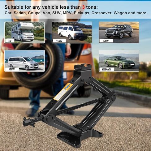 جاك مقص للسيارة - 3T (6614 رطل) طقم جاك السيارة مع تصميم حلزوني مزدوج الأسنان مطور، يتضمن مفتاح ربط بسقاطة، جاك للسيارة/SUV/MPV in Kuwait