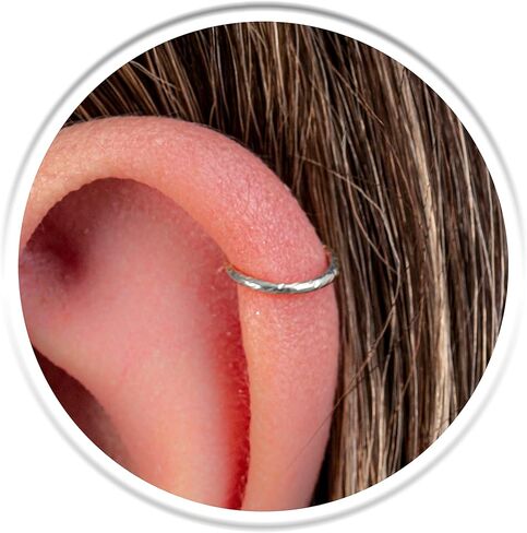 Hammered 925 Silver Helix Ring Hoop 20 Gauge - Hypoallergenic Cartilage Piercing Ring - Handmade Ear Jewelry in Kuwait