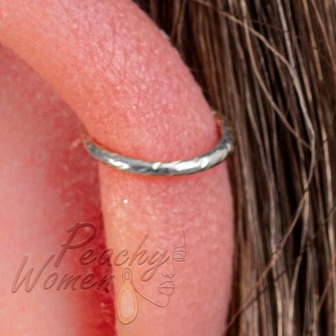 Hammered 925 Silver Helix Ring Hoop 20 Gauge - Hypoallergenic Cartilage Piercing Ring - Handmade Ear Jewelry in Kuwait