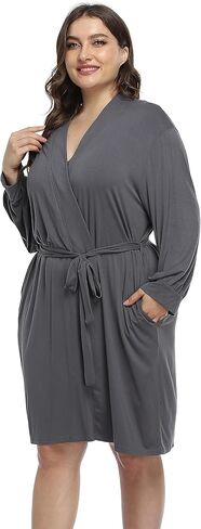 رداء حمام نسائي ناعم بمقاس كبير من نسيج مودال للحوامل، رداء كيمونو قصير، ملابس نوم خفيفة الوزن in Kuwait