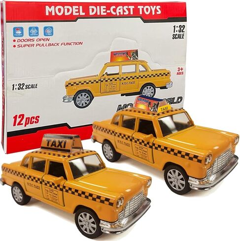 12 حزمة: سيارة تاكسي NYC موديل الخمسينيات من طراز Diecast، 5 بوصات سحب صفراء كلاسيكية ذات مربعات لعبة معدنية مصبوبة in Saudi Arabia