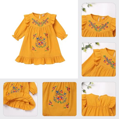 Toddler Baby Girls Mexican Dress Long Sleeve Floral Embroidered Ruffle Dress Cinco De Mayo in Saudi Arabia
