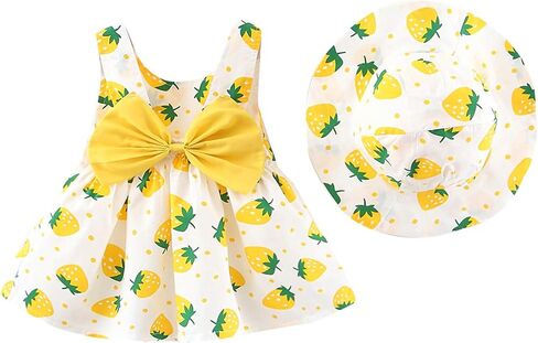 Camidy Infant Baby Girl Polka Dots Bowknot Dress Sleeveless Sundress with Straw Hat in Saudi Arabia