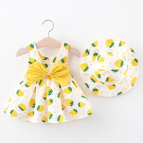 Camidy Infant Baby Girl Polka Dots Bowknot Dress Sleeveless Sundress with Straw Hat in Saudi Arabia